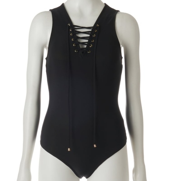 Jennifer Lopez Tops - Jennifer Lopez Black Lace-Up Bodysuit